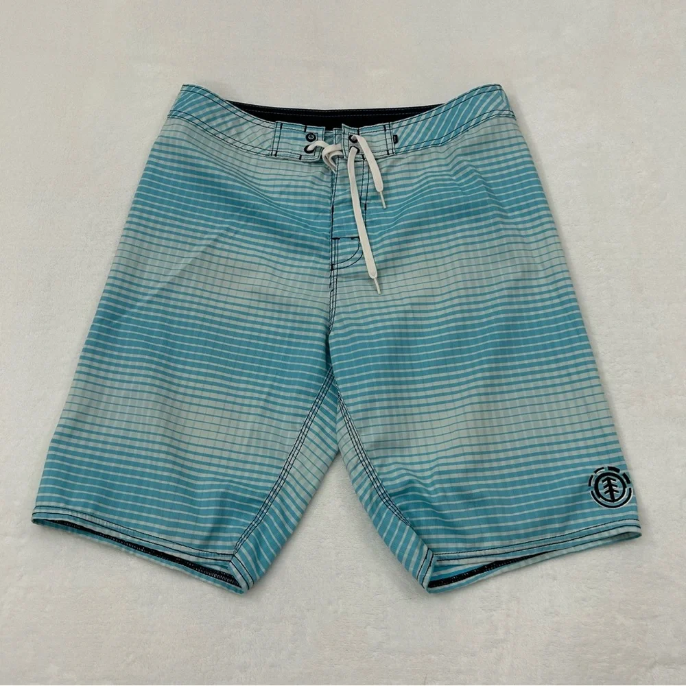 Element Skateboards Water Blue & White Striped Surf Swim Board Shorts Mens 30/31